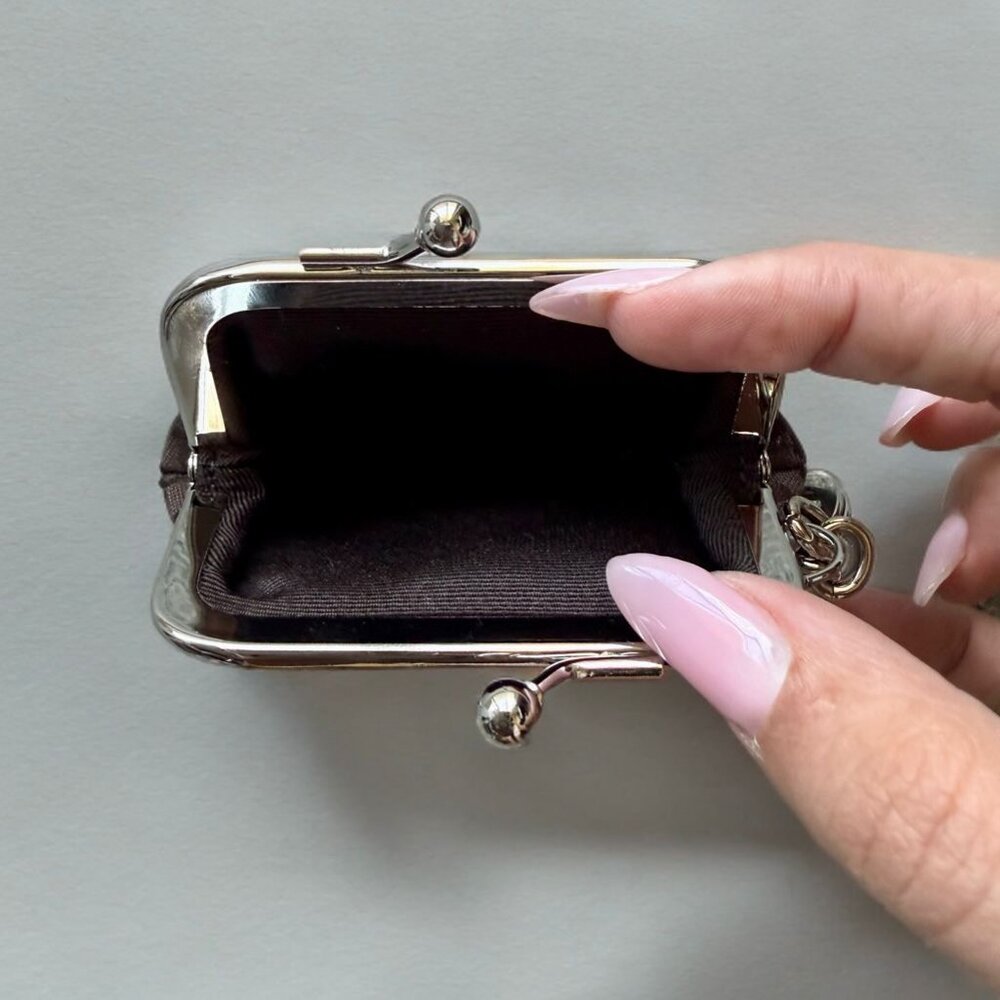 Coach Brown Mini Signature Kisslock Keychain Key Ring Coin Purse - Picture 3 of 4
